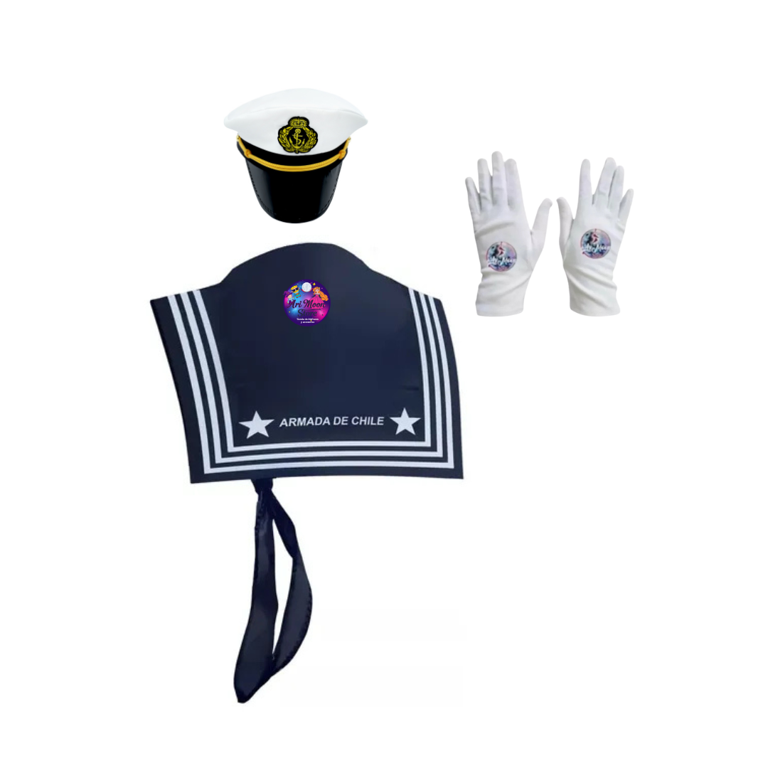 Pack Marinero Gorro o Sombrero de Capitan + Pechera + Guantes Blancos