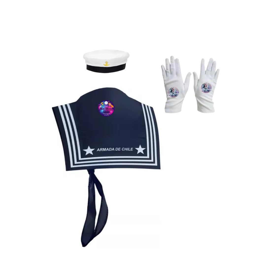 Pack Marinero Grumete de Tela + Pechera + Guantes Blancos