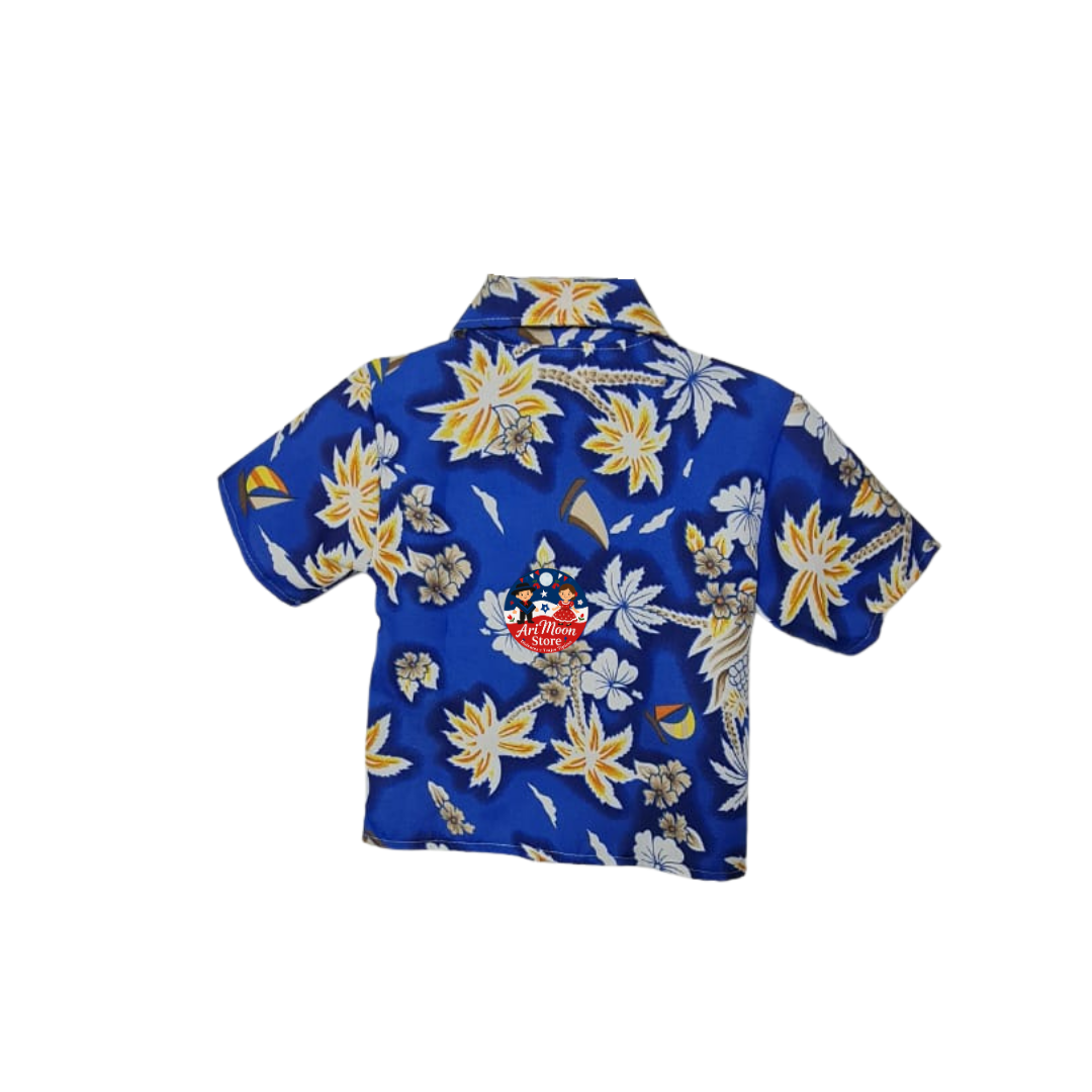 Conjunto Camisa Guayabera+ Pantalón Blanco + collar de flores Traje Tipico Rapa Nui