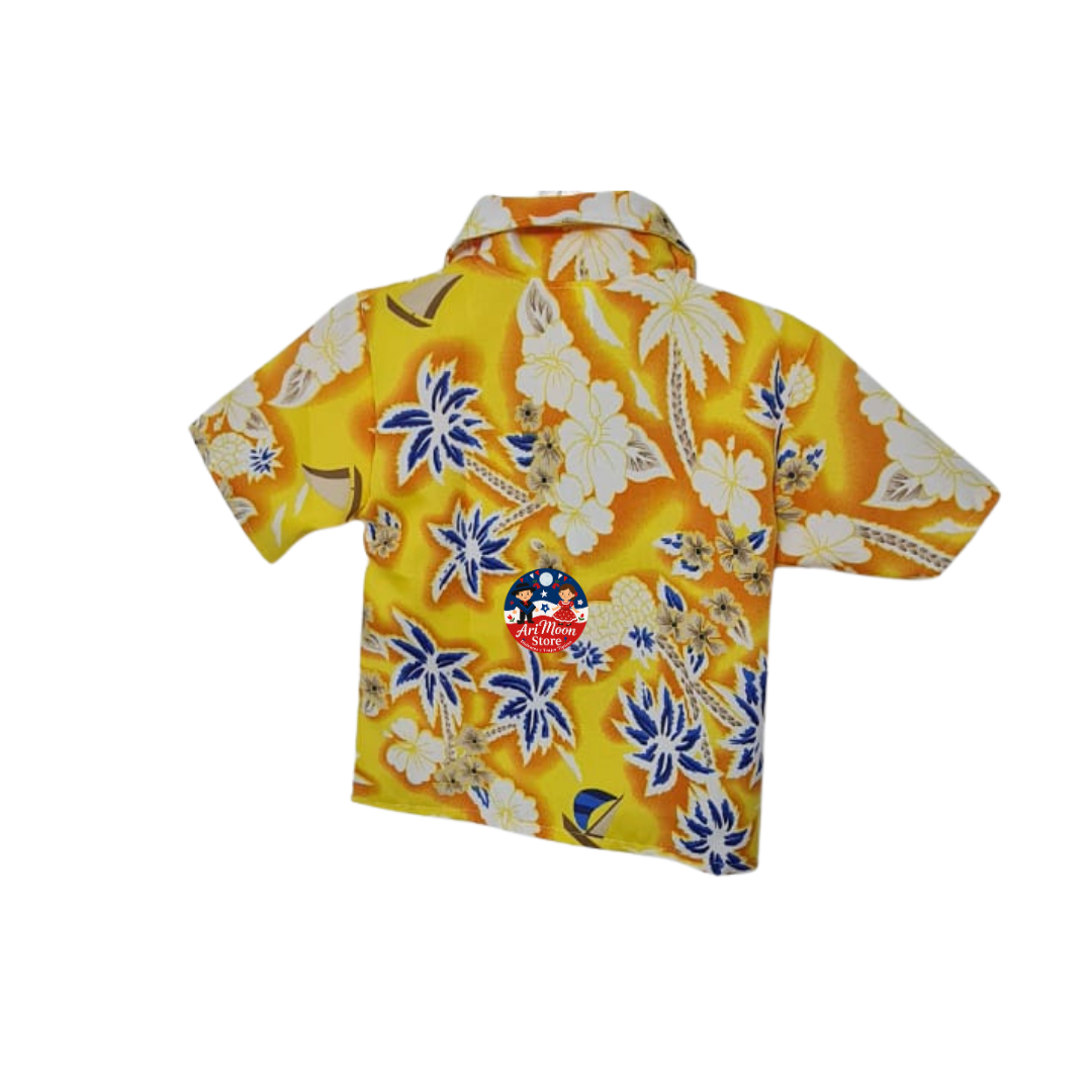 Conjunto Camisa Guayabera+ Pantalón Blanco + collar de flores Traje Tipico Rapa Nui