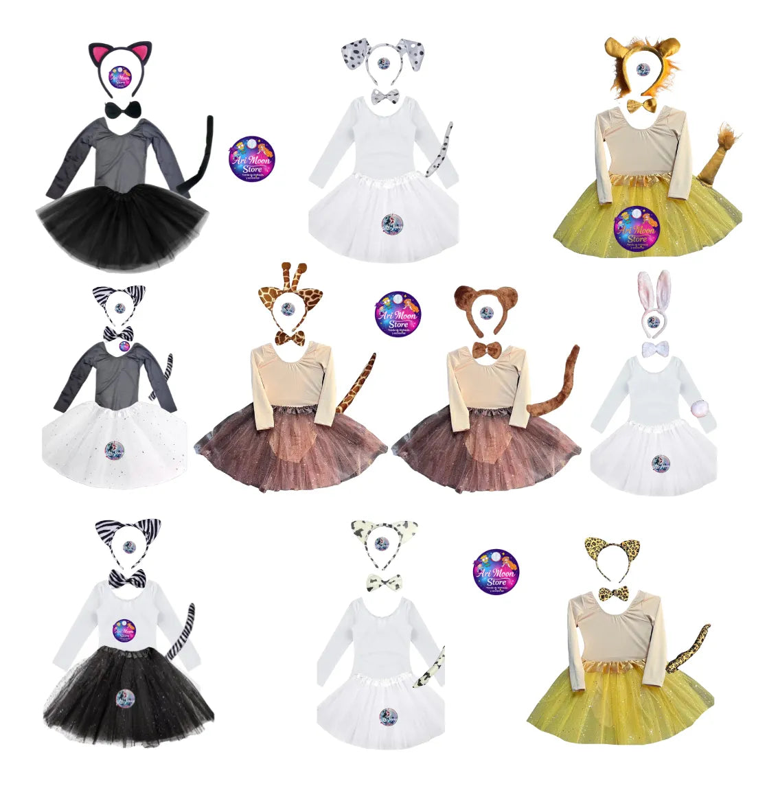 Disfraz de animales ( body , tutú , orejitas, corbatín y cola )