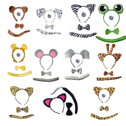 Set Animal Orejas, corbatin y cola - Conjunto animal - Disfraz de animal