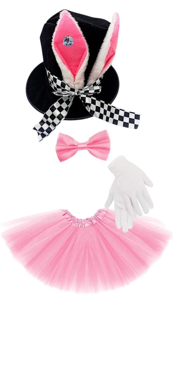 Pack Conejo de Alicia Sombrero, Corbatin, Tutu y Guantes