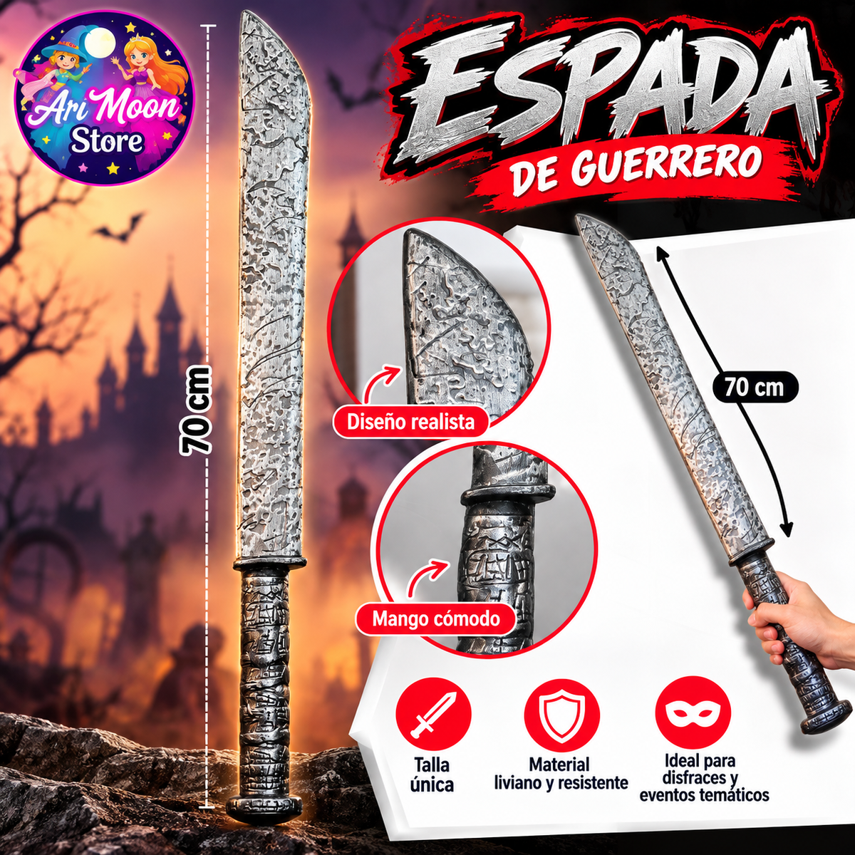 Espada de guerrero 70 cm accesorio disfraz Halloween