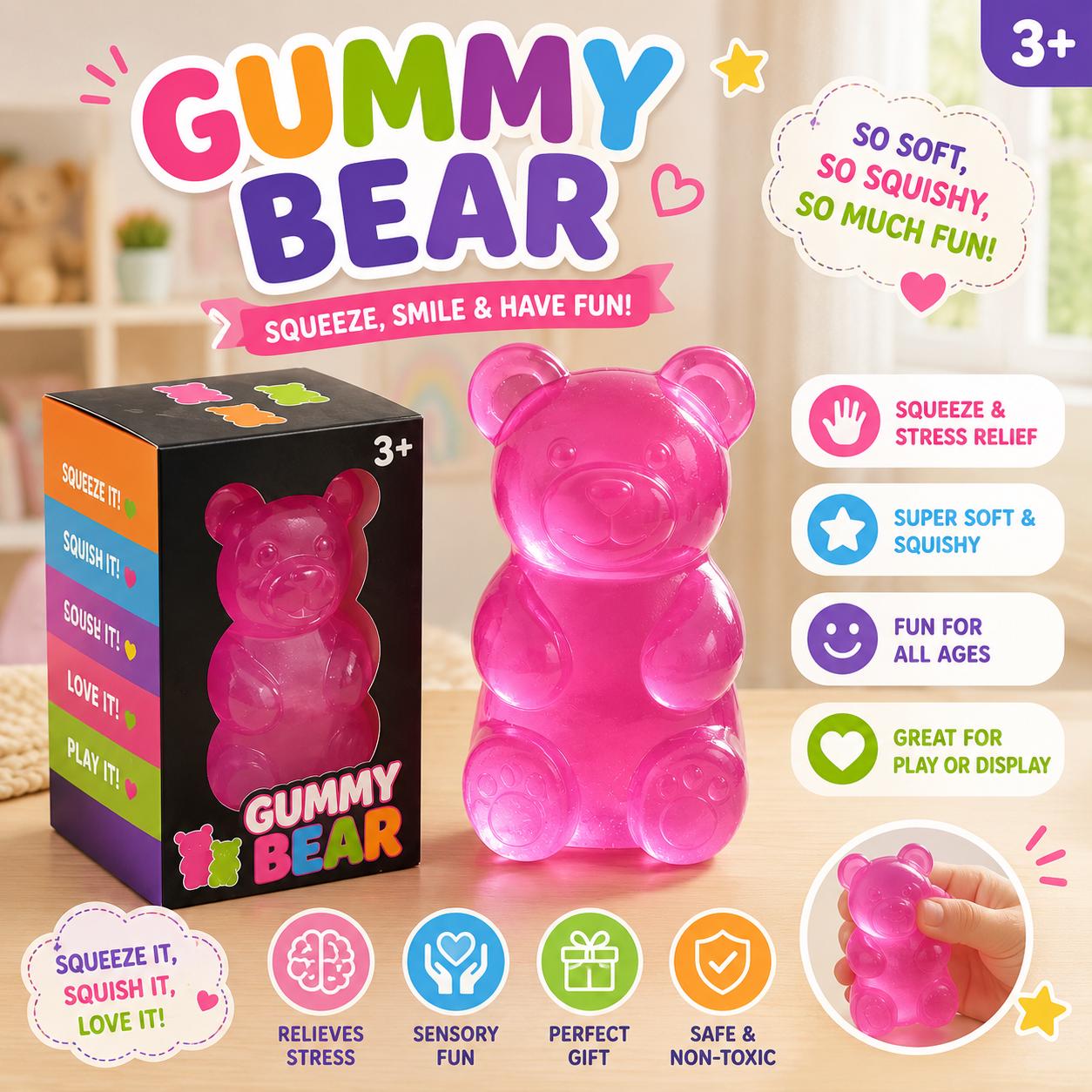 Gummy Bear Squishy – Osito Antiestrés Suave y Sensorial 3+