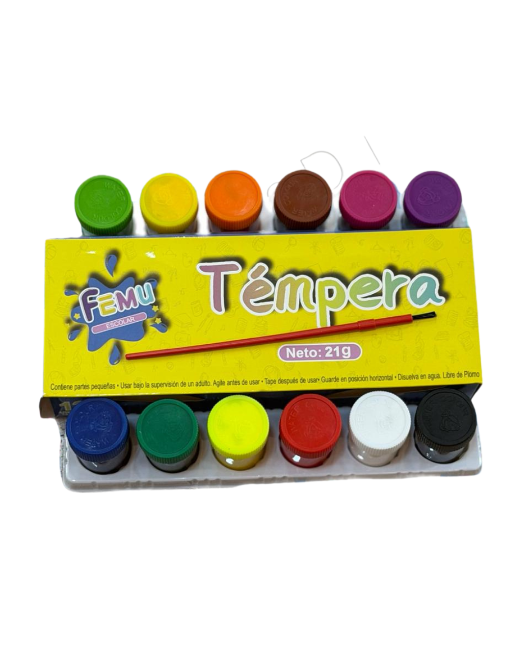 🎨 Témperas Escolares 12 Colores | Set con Pincel | Pintura para Colegio