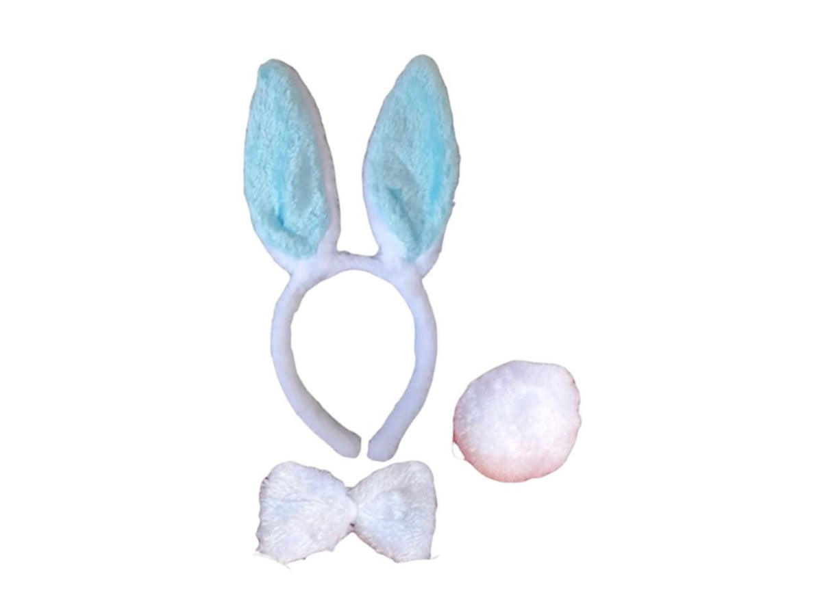 Oreja de Conejo con Pom Pom y Corbatin - celeste