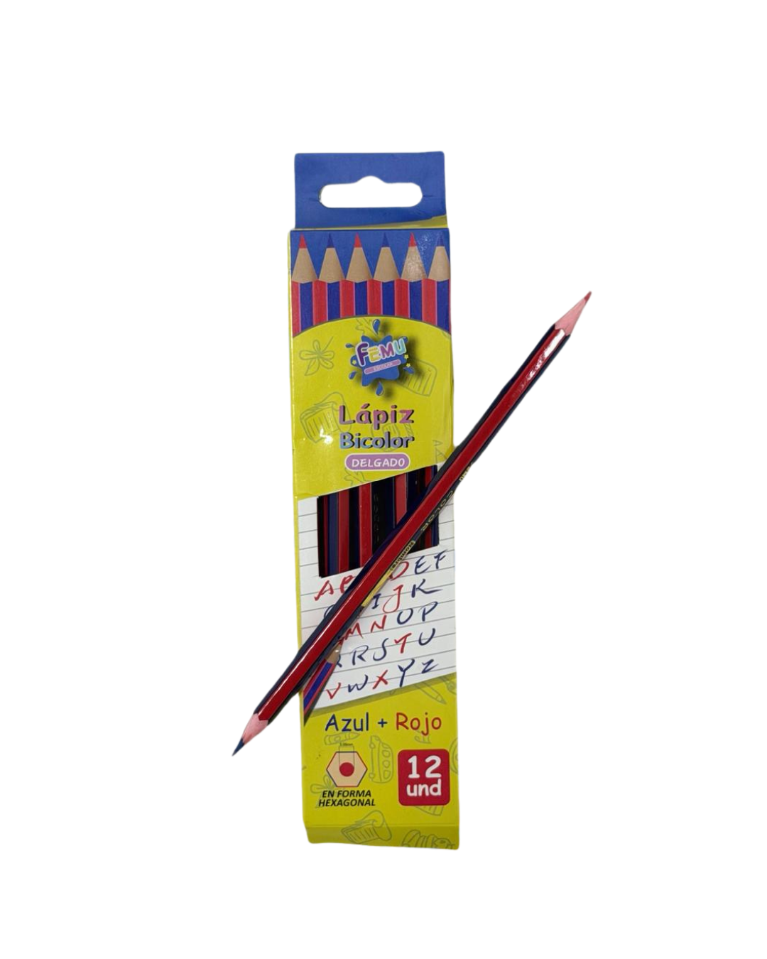 Lápiz Bicolor Azul + Rojo Delgado 12 Unidades