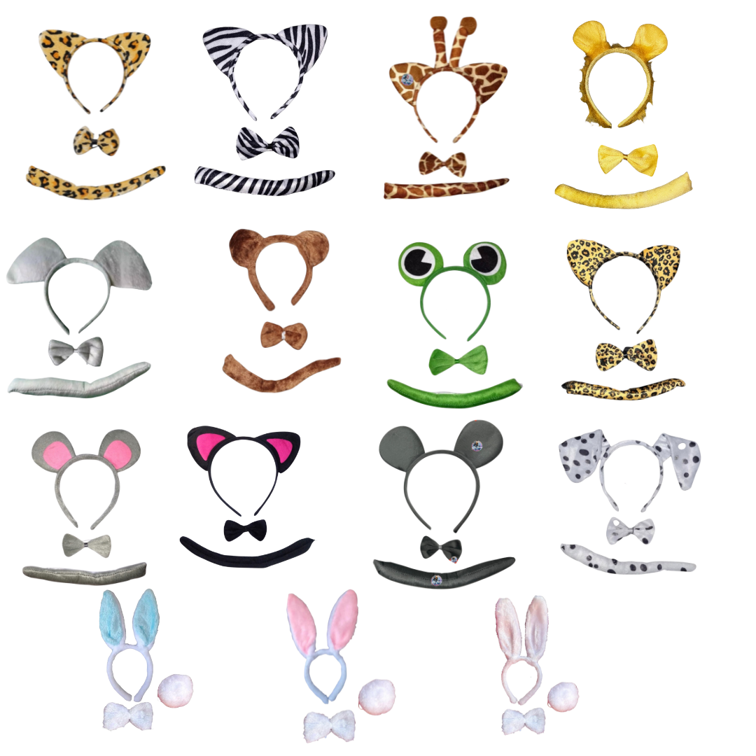 Set Animal Orejas, corbatin y cola - Conjunto animal - Disfraz de animal