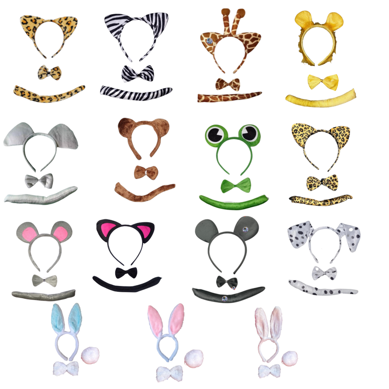 Set Animal Orejas, corbatin y cola - Conjunto animal - Disfraz de animal