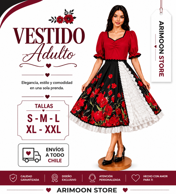 Vestido de Huasa Adulta- Vestido de Cueca Adulta- Fiestas Patrias 2026