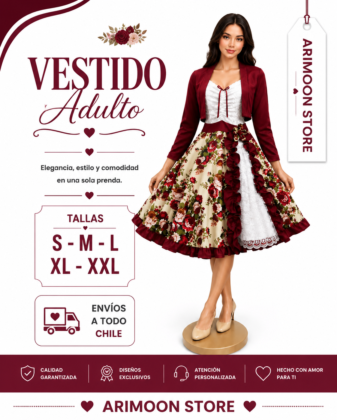 Vestido de Huasa Adulta- Vestido de Cueca Adulta- Fiestas Patrias 2026