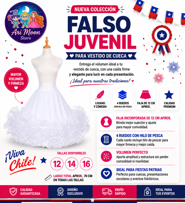 Falso Juvenil Importado  tallas 12 -14-16 ( 4 ruedos )