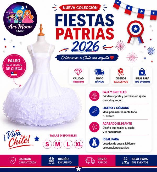 Falso Profesional 8 Capas con Faja y Breteles para Vestido de Cueca