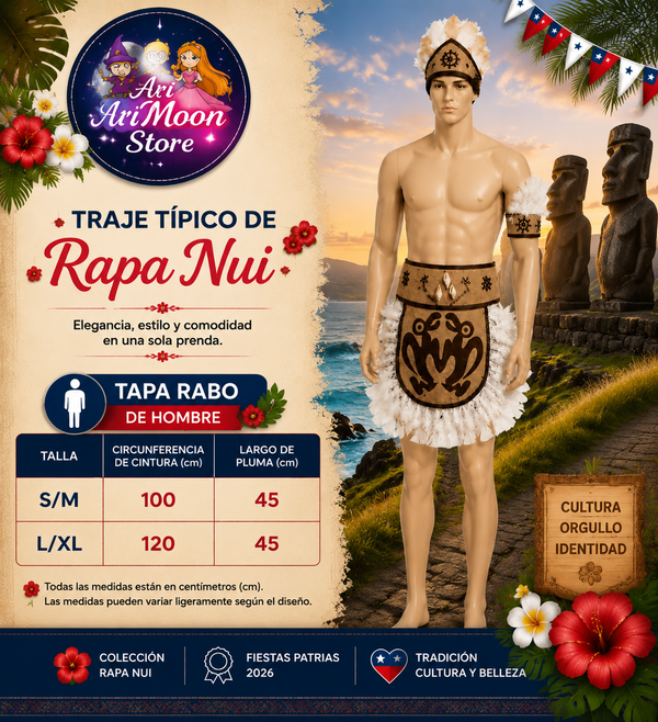 Traje Tipico Rapa Nui - TRAJE DE PASCUENSE  Varon - Tapa Rabo Blanco