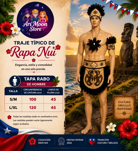 Traje Tipico Rapa Nui  Varon  - Traje Pascuense - Tapa Rabo Negro