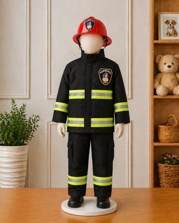 🔥 Disfraz de Bombero Negro  con Casco para Niños 🚒