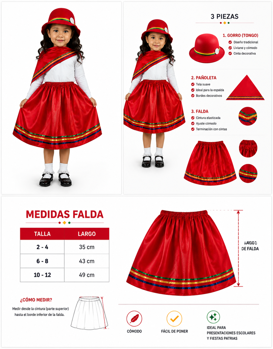 Vestimentas O Trajes Típicos Fiestas Patrias Chile Nortino, Zona Norte, Niña Tallas 2 A 12 Años