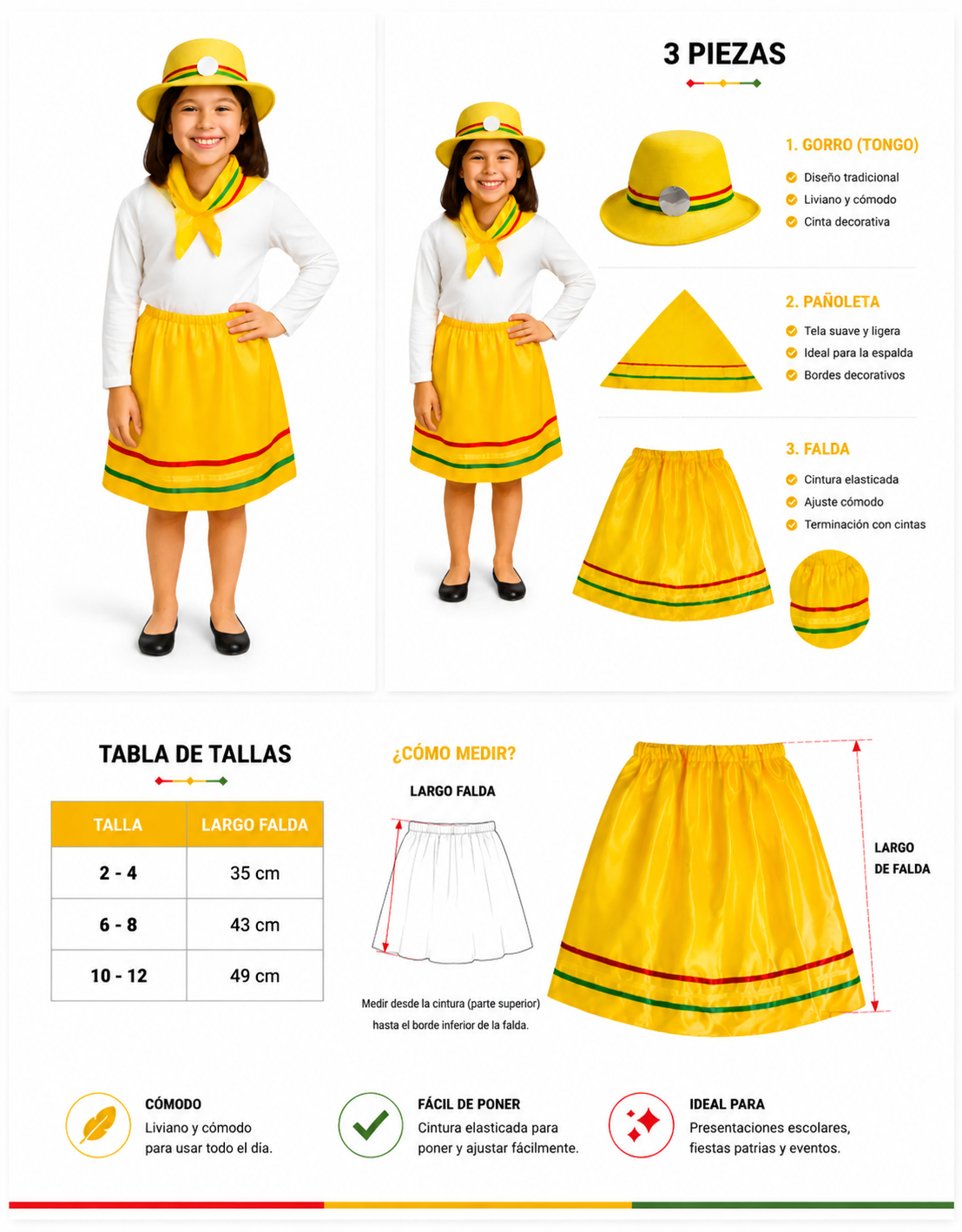 Vestimentas O Trajes Típicos Fiestas Patrias Chile Nortino, Zona Norte, Niña Tallas 2 A 12 Años