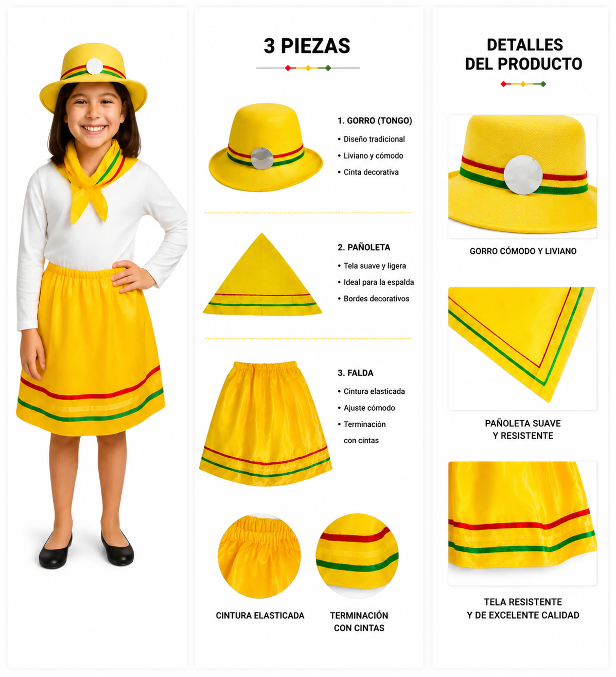 Vestimentas O Trajes Típicos Fiestas Patrias Chile Nortino, Zona Norte, Niña Tallas 2 A 12 Años