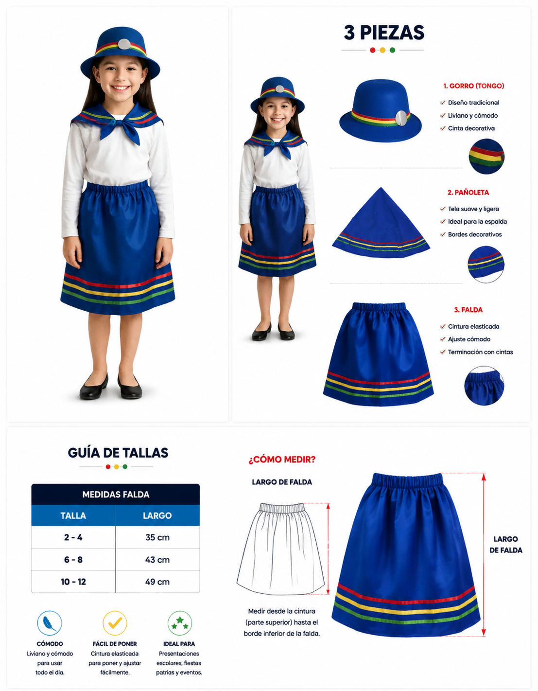 Vestimentas O Trajes Típicos Fiestas Patrias Chile Nortino, Zona Norte, Niña Tallas 2 A 12 Años