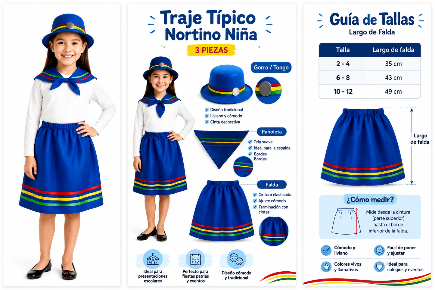 Vestimentas O Trajes Típicos Fiestas Patrias Chile Nortino, Zona Norte, Niña Tallas 2 A 12 Años