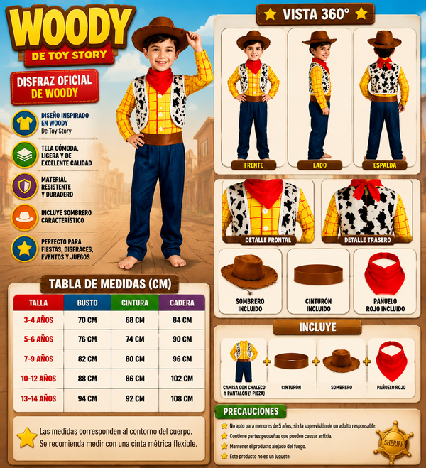 Disfraz de Woody Película Toy Story con sombrero