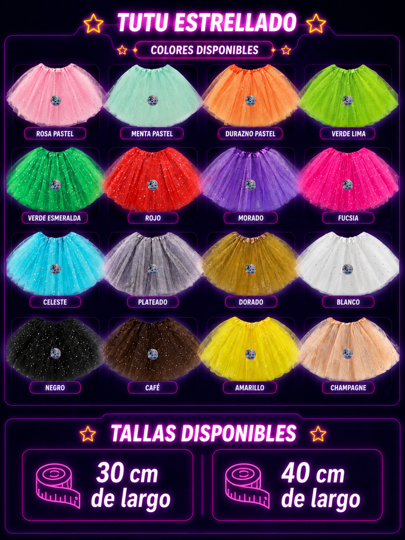 Tutu o Tulls con brillo / 30 y 40 cm  de largo / 3 capas de tuls