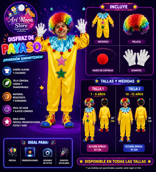 Disfraz de Payaso- Disfraces de Payaso amarillo