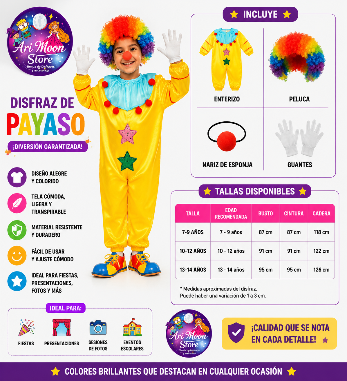 Disfraz de Payaso- Disfraces de Payaso amarillo