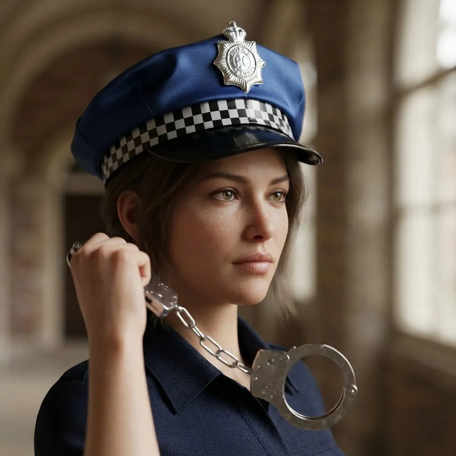 Set Policía: Gorro + Esposas con Llave – Disfraz Adulto