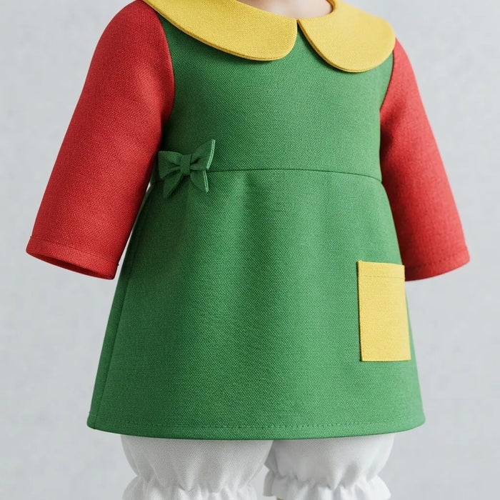 Detalle disfraz Chilindrina - vestido verde con bolsillo amarillo
