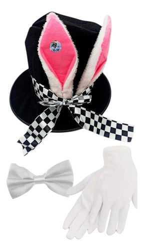 Conejo Alicia sombrero corbatín guantes Blanco