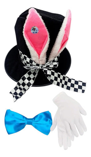 Conejo Alicia sombrero corbatín guantes Celeste
