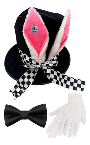 Conejo Alicia sombrero corbatín guantes Negro