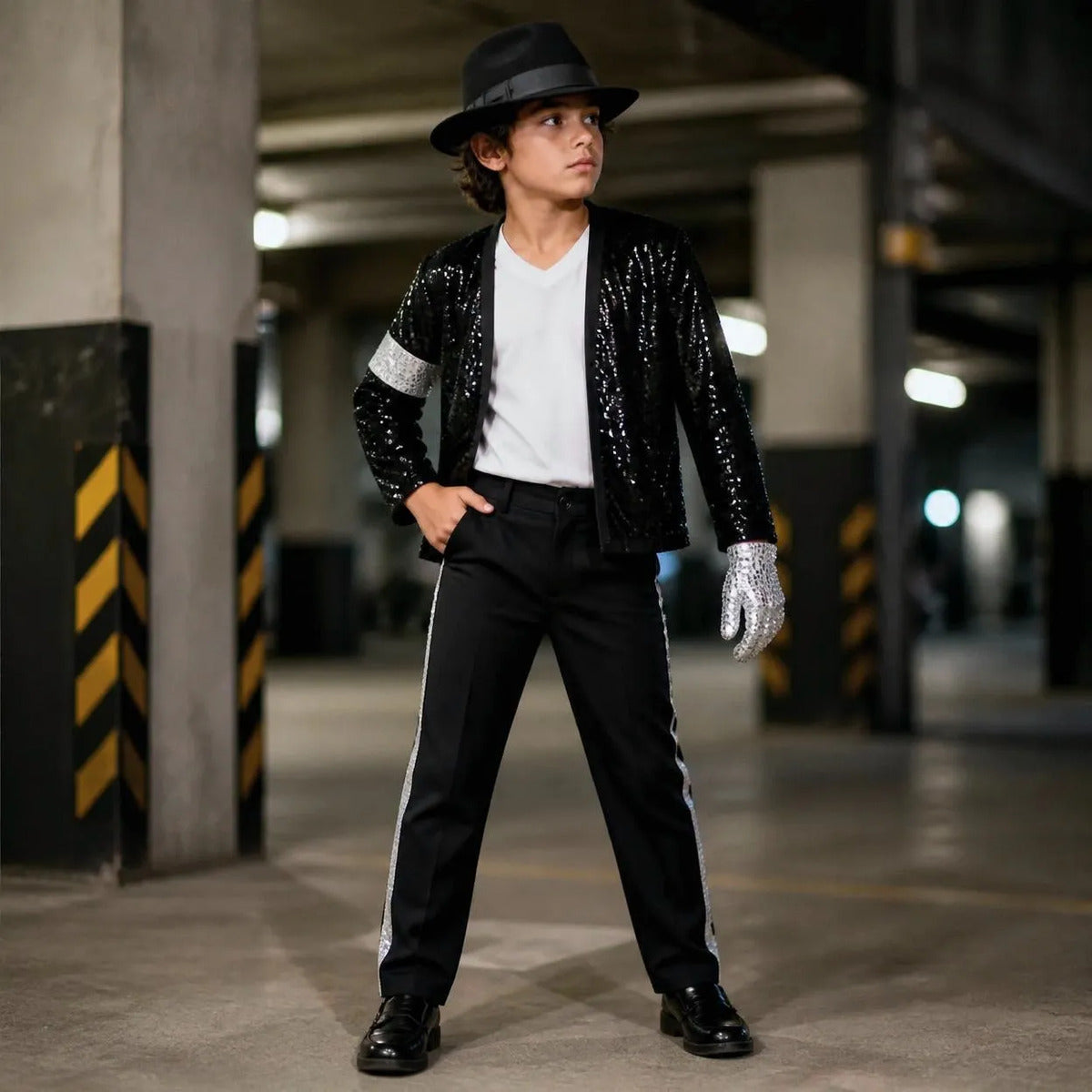 Niño con disfraz Michael Jackson Rey del Pop completo