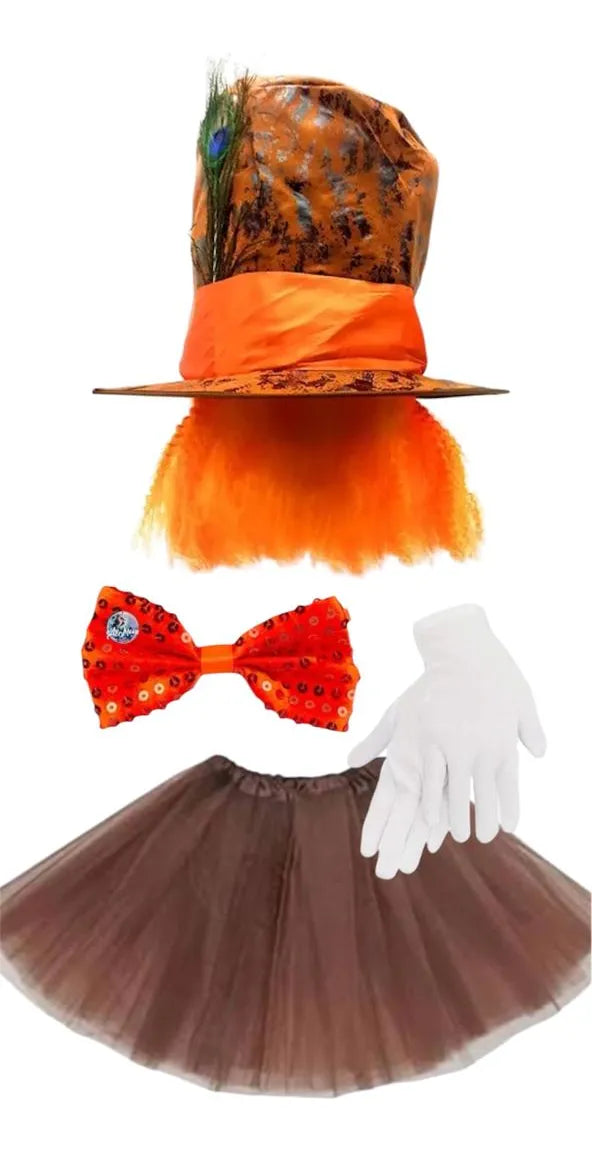 Disfraz Sombrerero con Sombrero, Tutu, Guantes y Corbatín – ¡Ideal para Halloween!