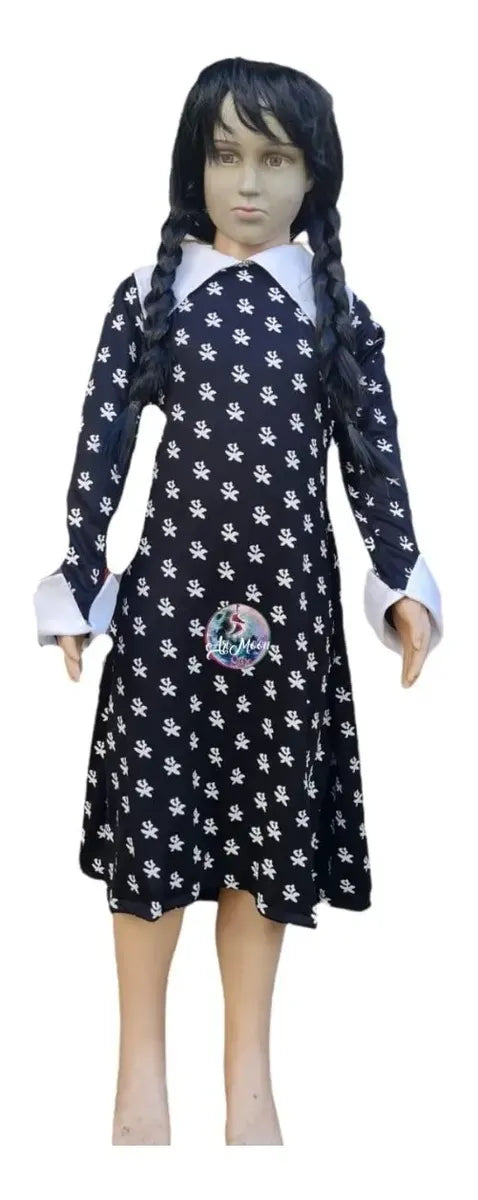 Disfraz de Merlina Addams estampado niña