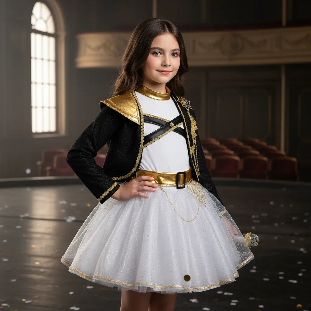 ✨ Disfraz Niña Idol Rumu Estilo falda  K-Pop Gold Edition ✨