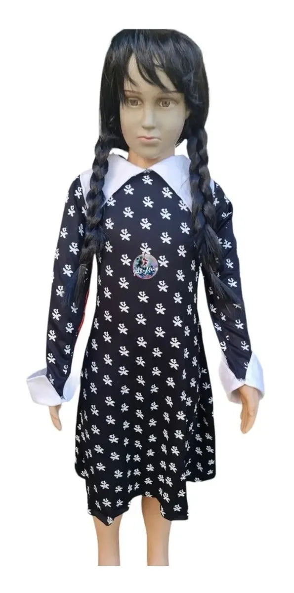 Disfraz de Merlina Addams estampado niña detalle