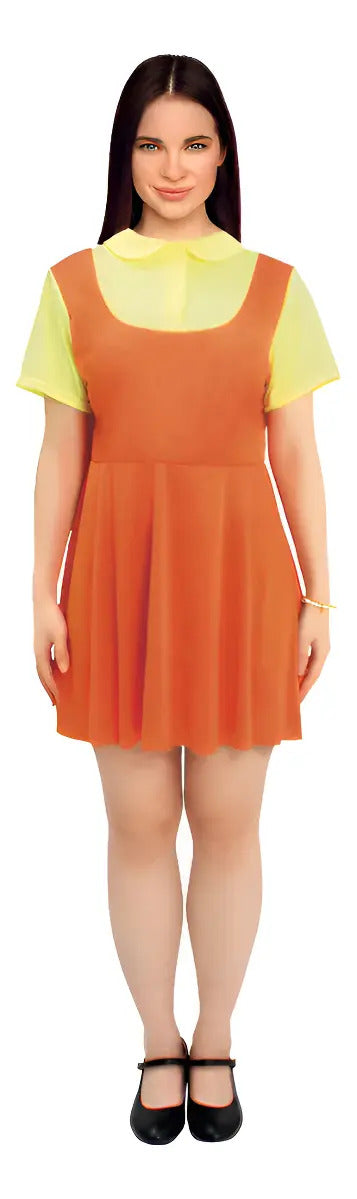 Disfraz muñeca juego del calamar vestido naranjo