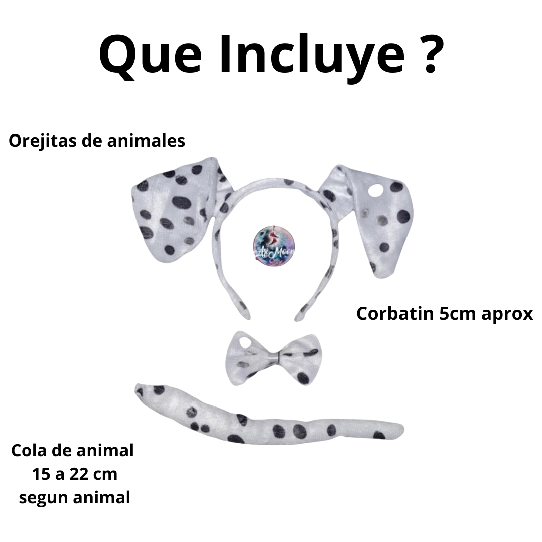 Set Animal Orejas, corbatin y cola - Conjunto animal - Disfraz de animal