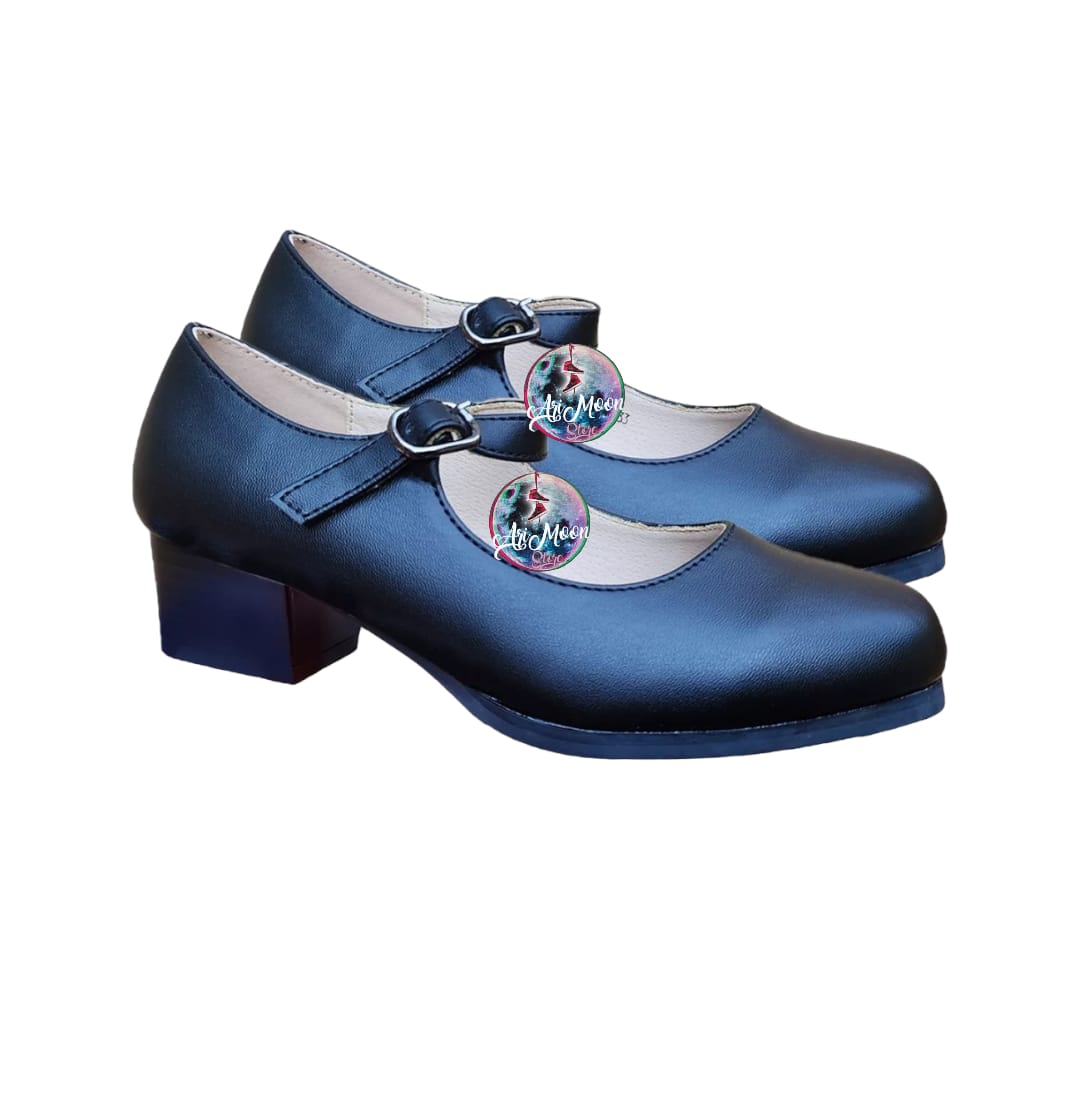 Zapato de cueca negro para niña/adulta en cuero