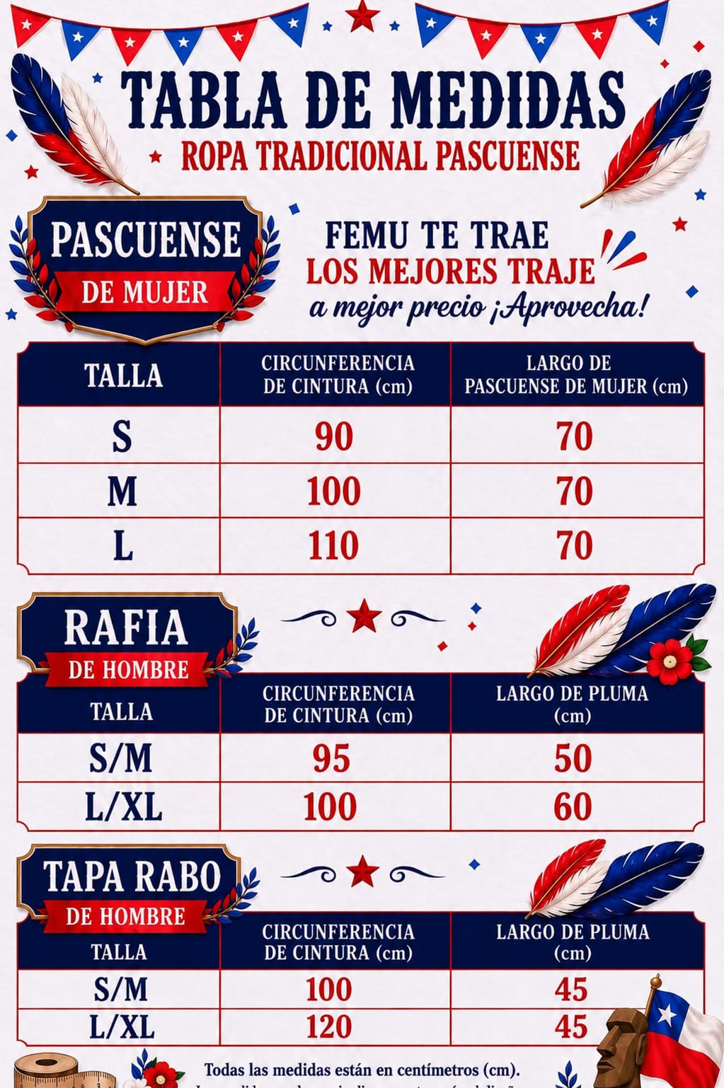 Traje Tipico Rapa Nui  Varon  - Traje Pascuense - Tapa Rabo Negro