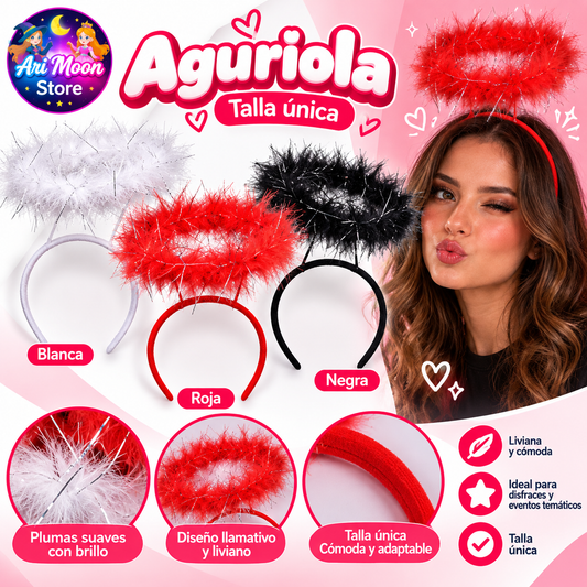 Aureola con plumas - blanca, roja y negra