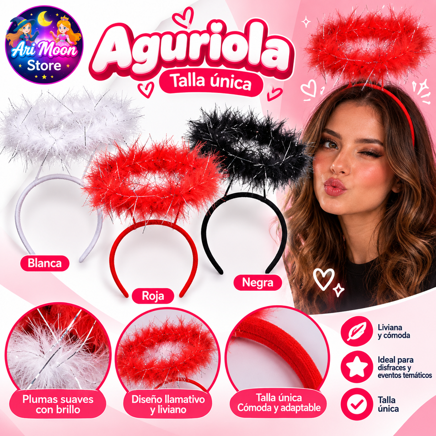 Aureola con plumas - blanca, roja y negra