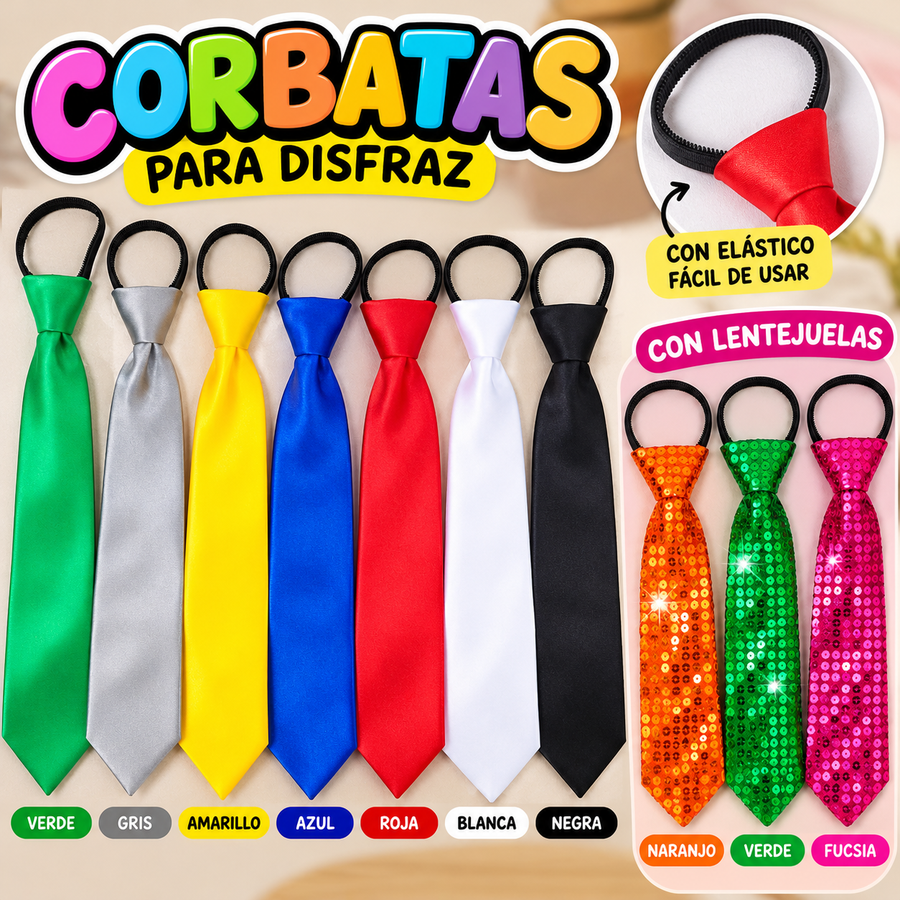 Corbatas para disfraz colores y lentejuelas