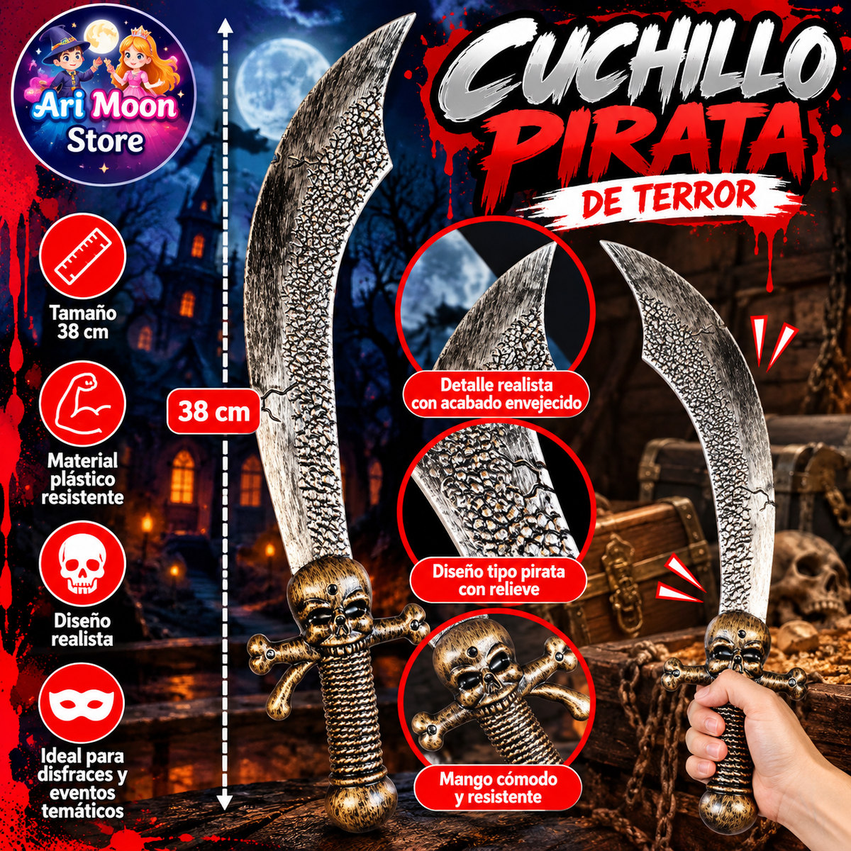 Cuchillo pirata de terror 38 cm