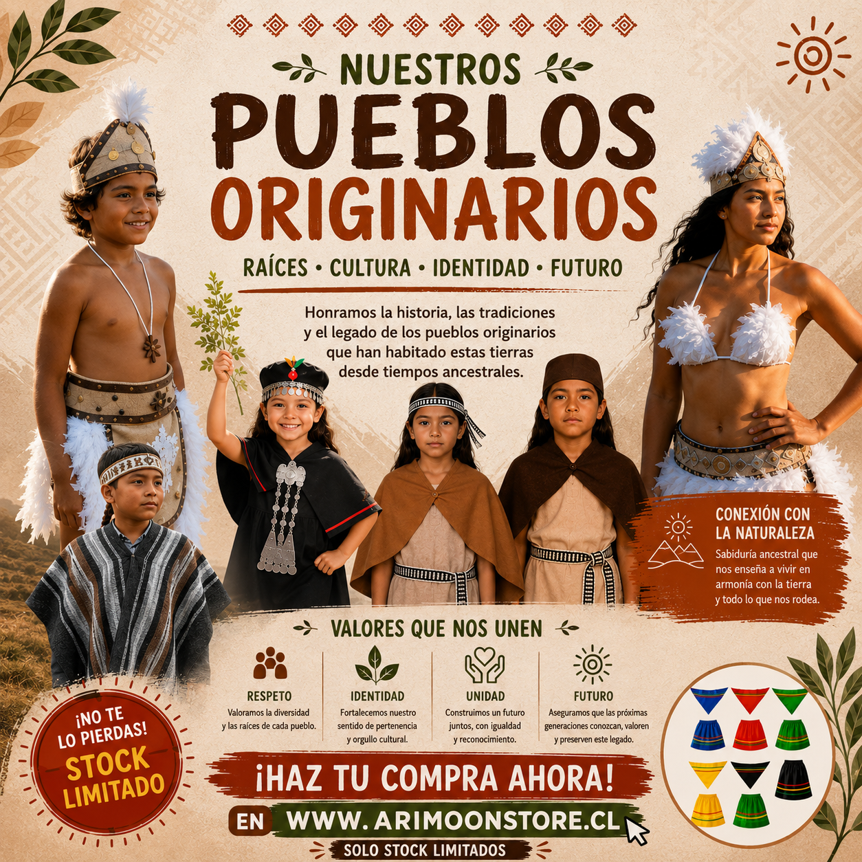 Trajes Pueblo Originarios Mapuche - Diaguitas - Rapa Nui - Atacameños