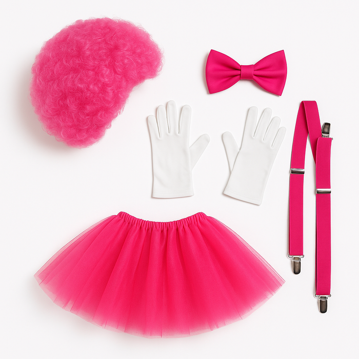 Set de payasa de 5 piezas: peluca, tutú, suspensores, humita y guantes